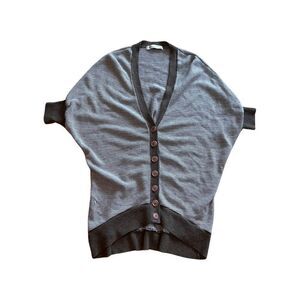 Vintage Beulah Striped Brown & Tan Short Sleeve Cardigan Wool Blend Sweater M/L